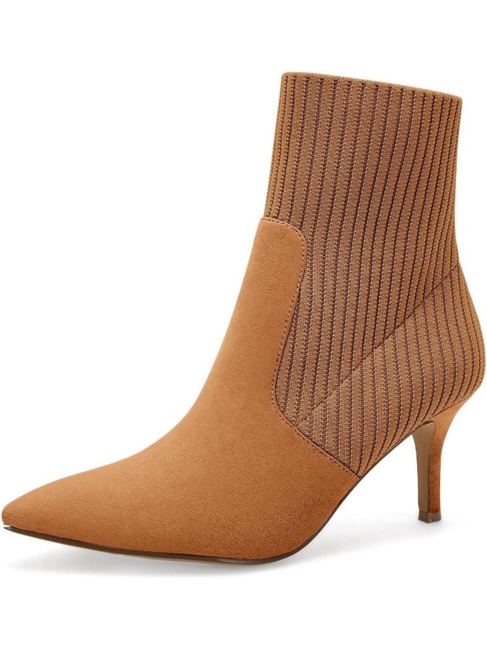 Women's Brown Faux Suede Stiletto Kitten Heel Fashion Pointed Toe Ankle Boots
